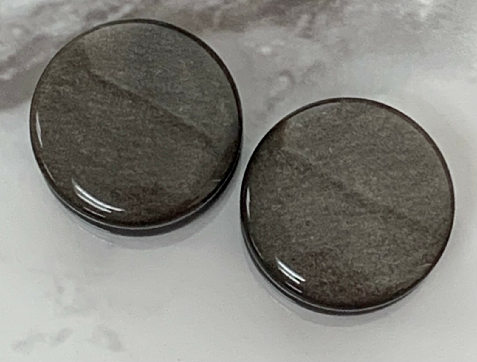 PAIR Silver Obsidian Natural Stone Double Flare Plugs Organic Earlets Gauges