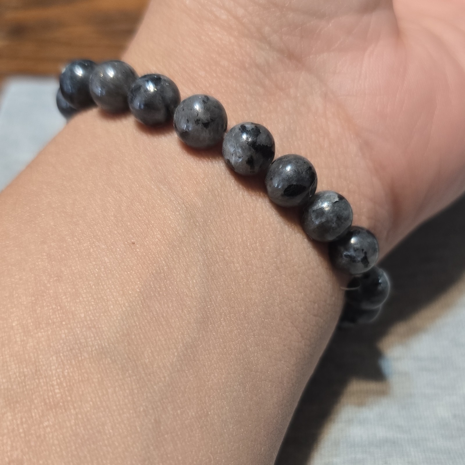 Larvikite Natural Gemstone Bracelet Handmade Stretch Beaded 6mm – 7″