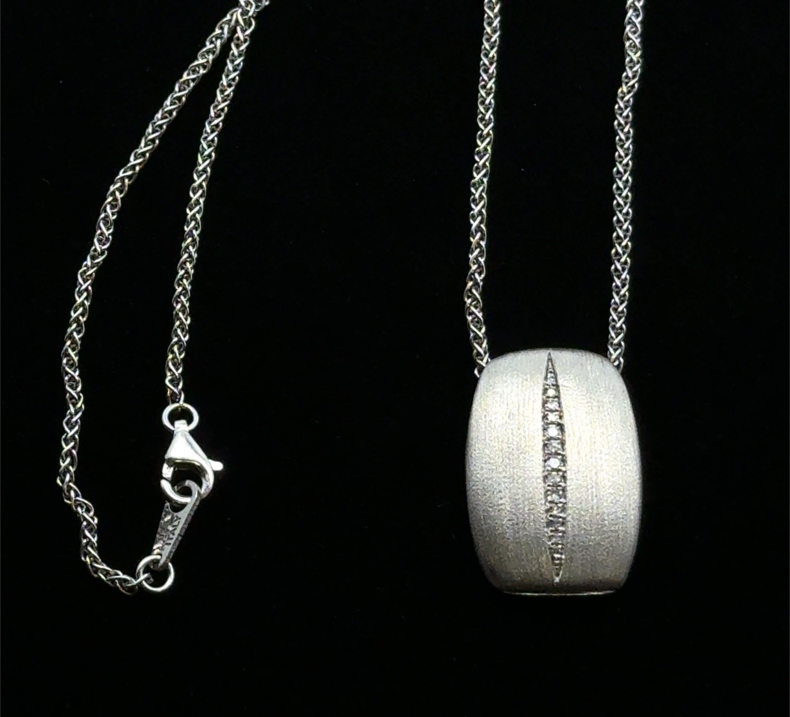 EFFY 17” 925 Sterling Silver Brushed Finish Diamond Pendant Necklace, 6.5”