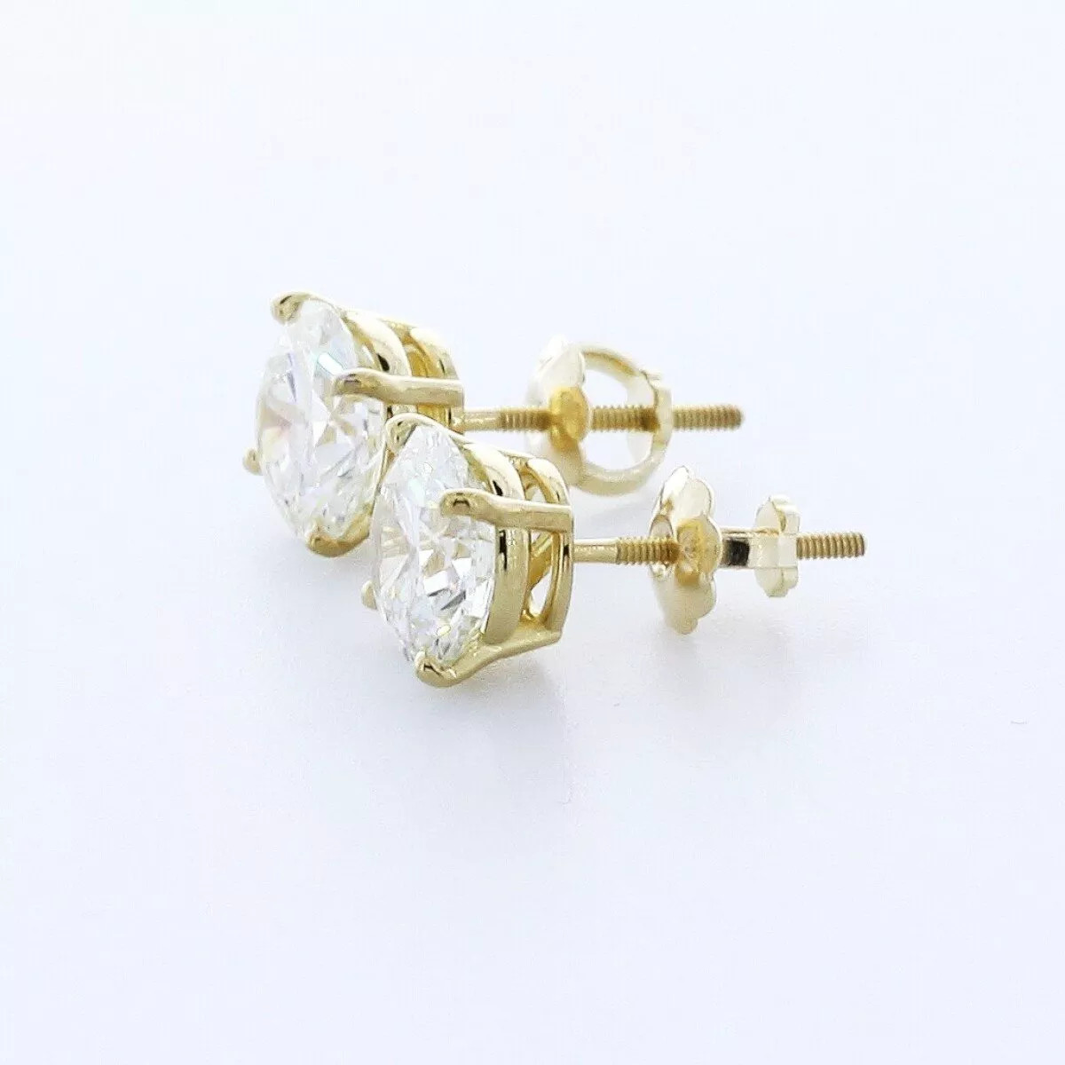 Stud Earrings Solid 14K White Gold Classic 3.20 CT Round Natural Diamond H SI2