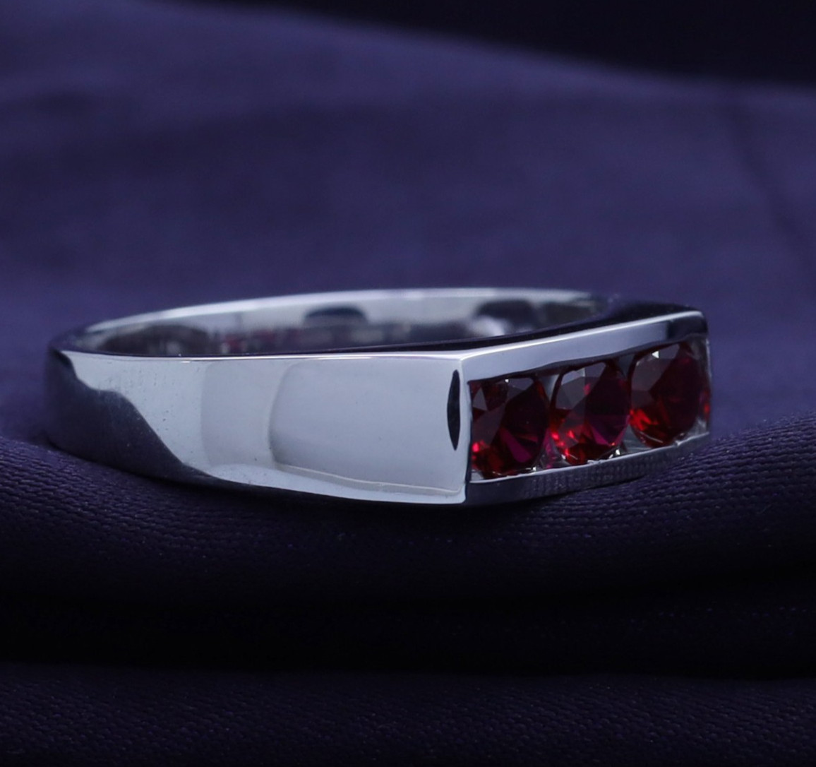1Ct Mens 3 Stone Band Ring Ruby Lab Grown Gemstone 10k or 14k Gold or 925 Silver