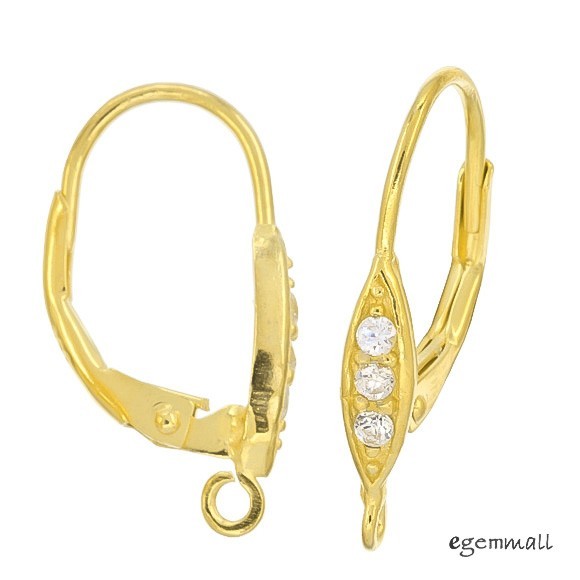 Gold Plated Sterling Silver CZ Leverback French Earring Hook Ear Wire #97603