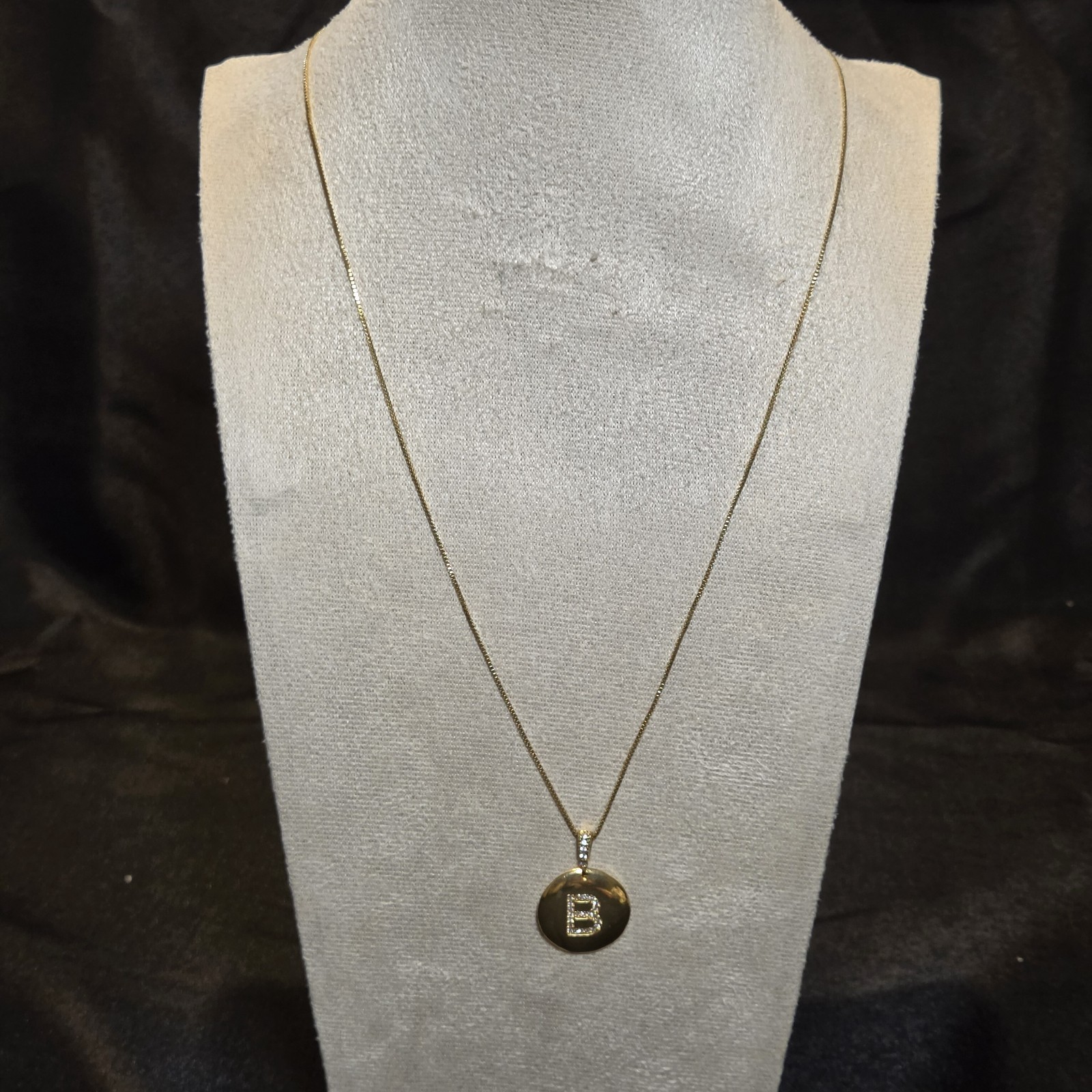 Gold-tone Initial B Pendant Necklace With Sparkling Crystal Beautiful Accents.