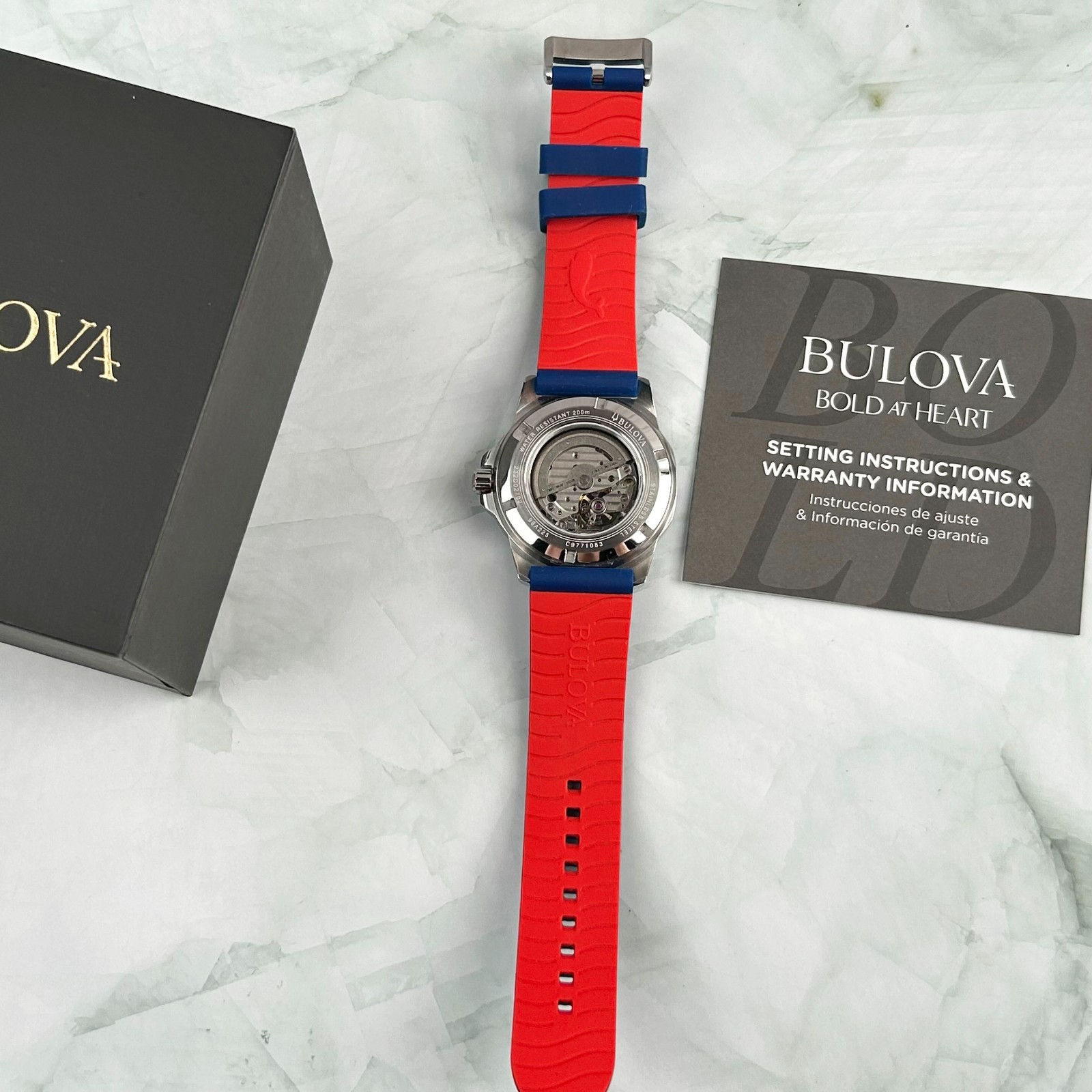 Bulova Marine Star 98A225 White Dial Blue Rubber Strap Men Automatic Watch 45MM