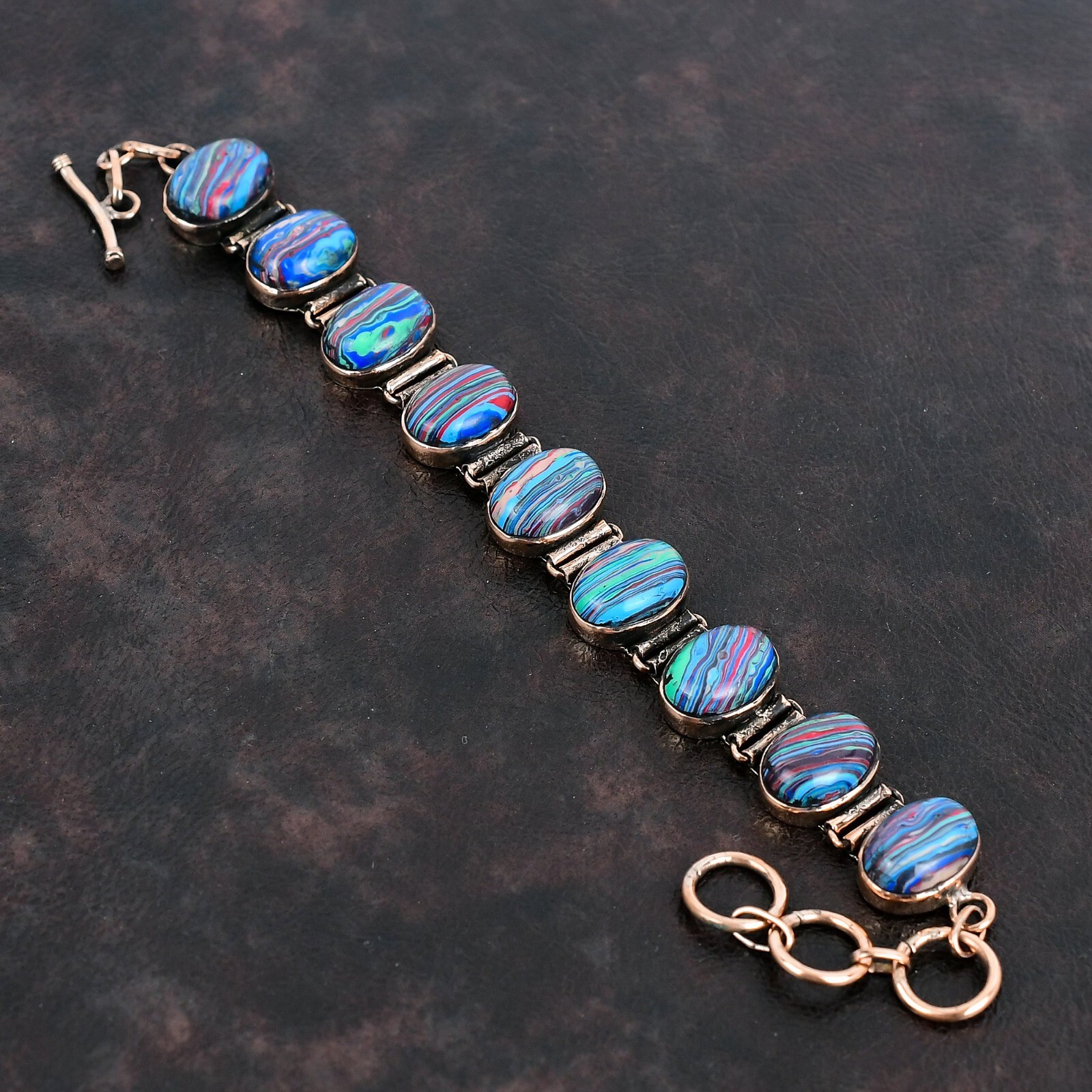 Rainbow Calsilica Jewelry Copper Gift For Sister Adjustable Bracelet 6.0″