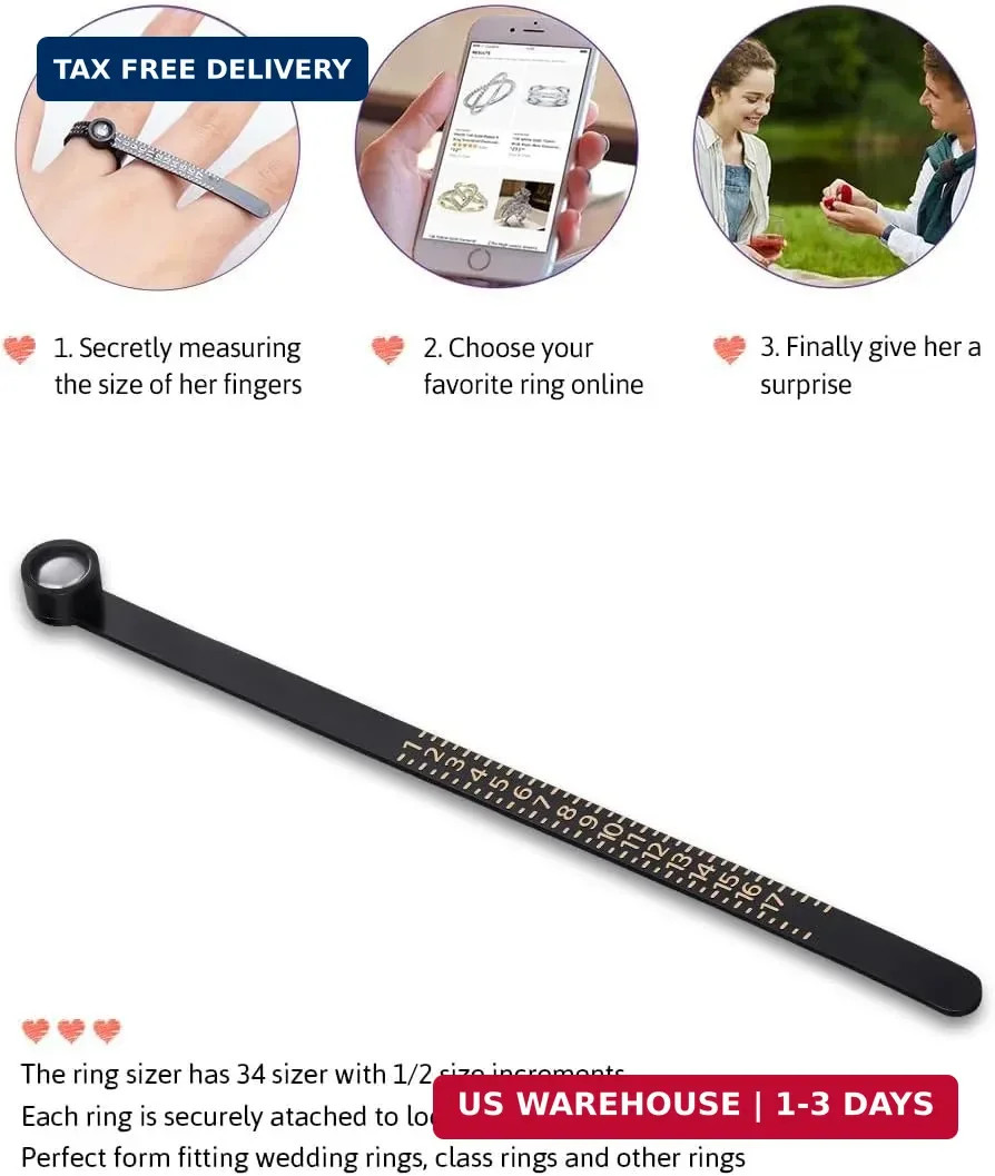 Meowoo Ring Sizer Measuring Tool with Magnifier, for Ring Measurer and Ring Size