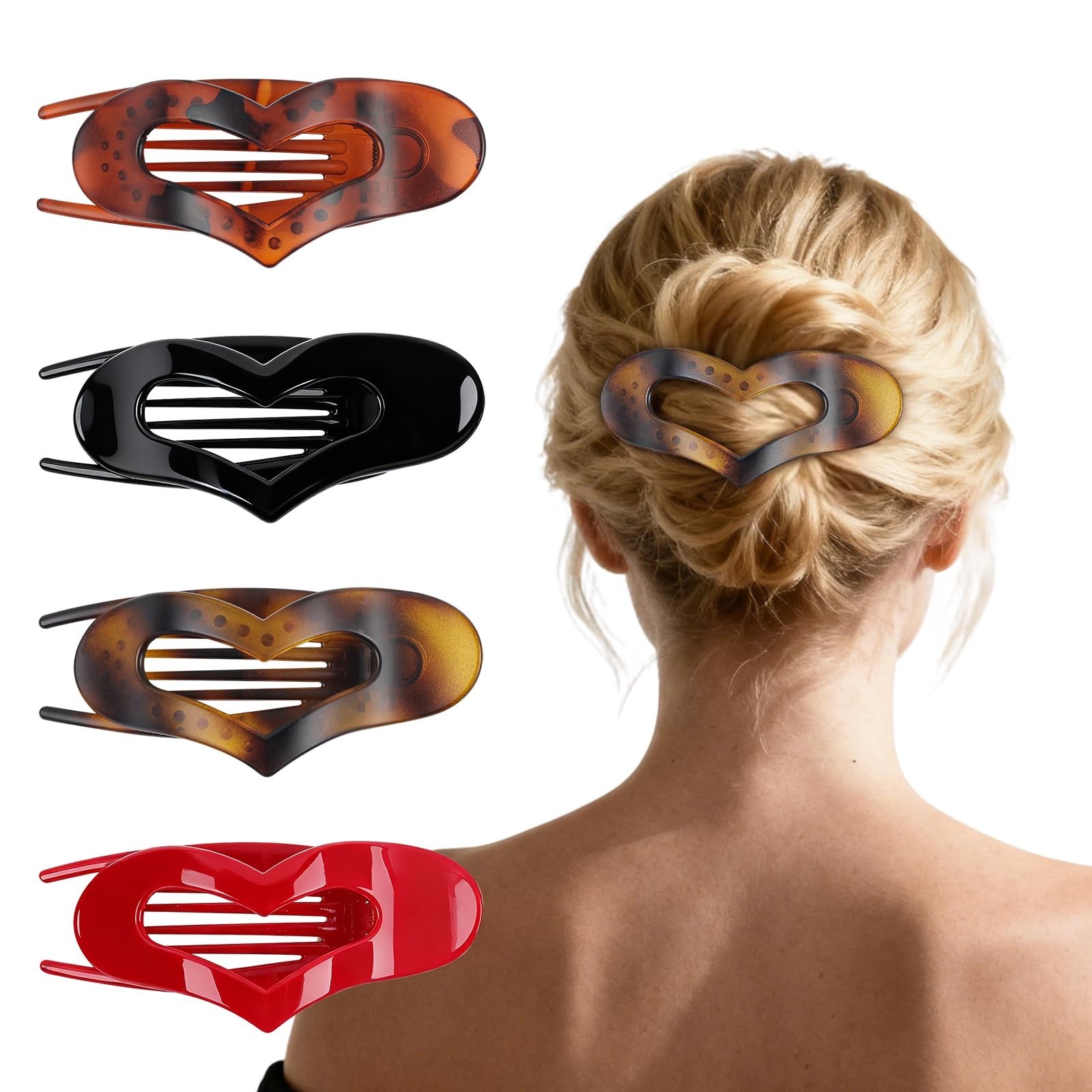 Flat Hair Claw Clips for Women,Tortoiseshell Medium Heart Hair Clips for Thic…