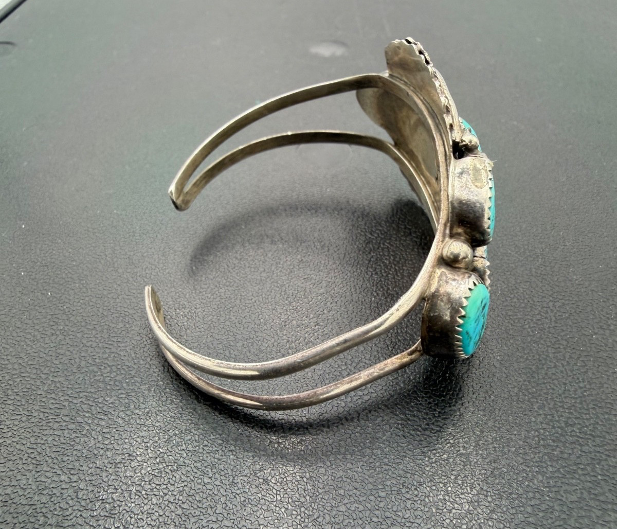 Vintage Native American Sterling Silver Turquoise Cuff Bracelet Signed LY