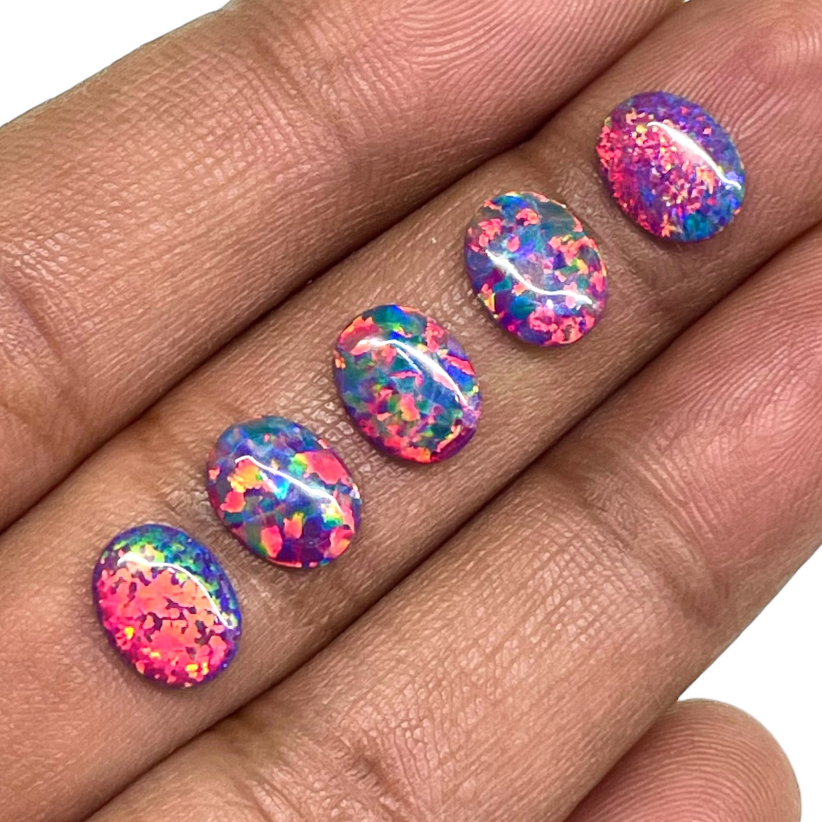 3 Pcs Australian Black Opal 9x7mm Oval Cabochon 5A Quality Lab Created Gemstones
