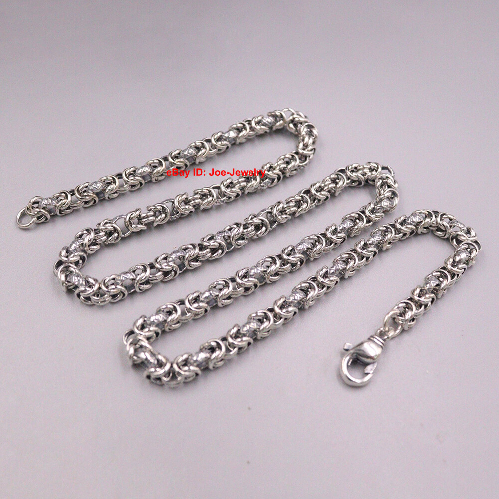 Solid 925 Sterling Silver Men’s Necklace 6.5mm Byzantine Link Chain 19.7″-25.6″L