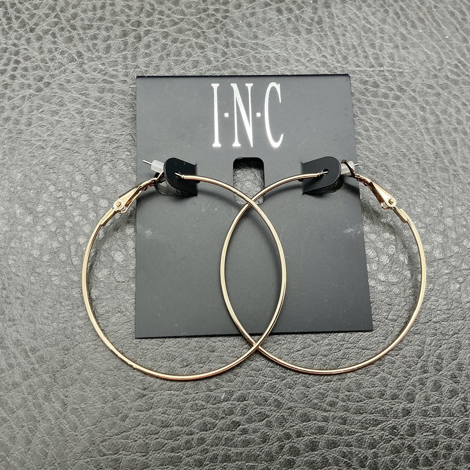 INC International Concepts Hoop Earrings Women Gold Tone Large Latch Back Round