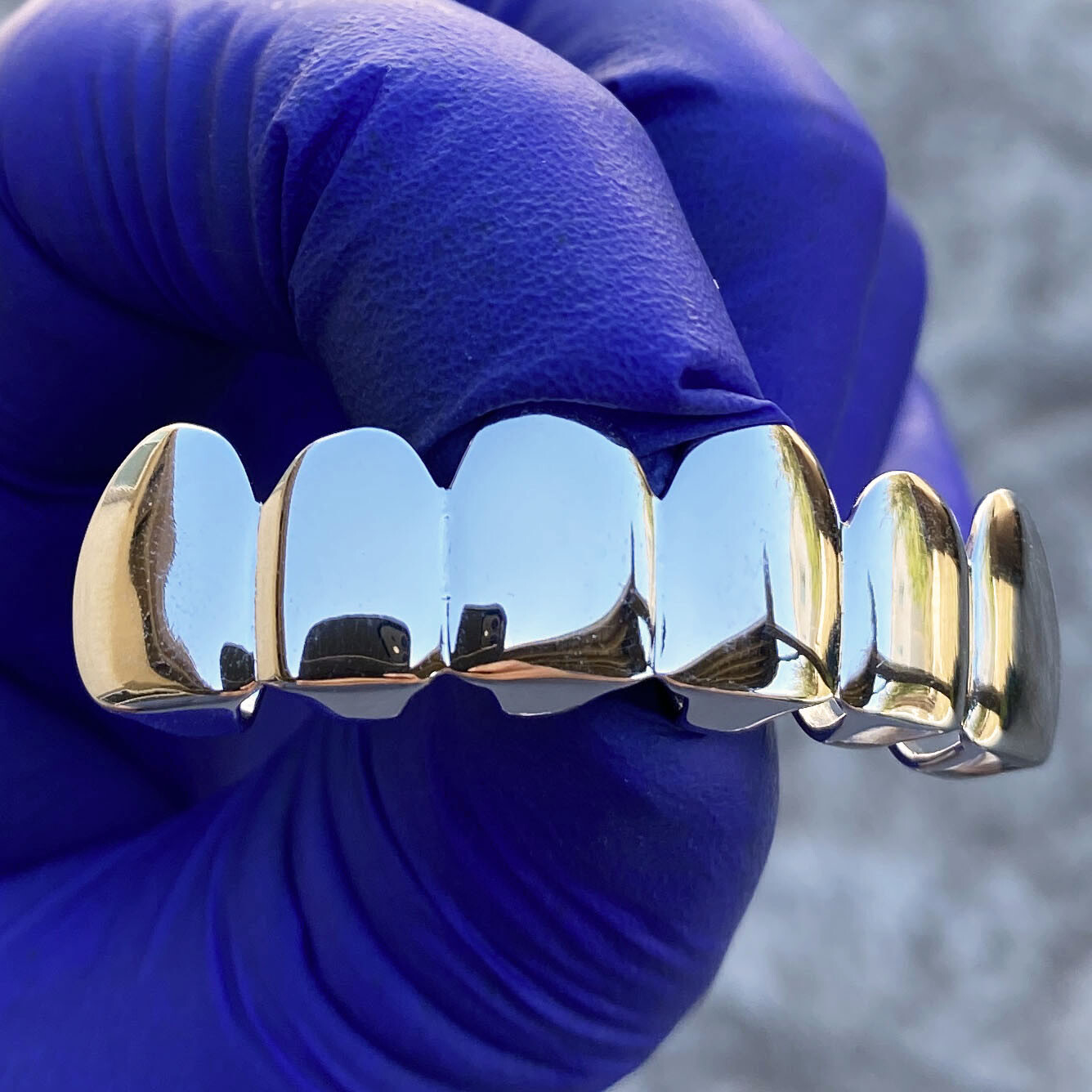 Real Solid 925 Sterling Silver Hip Hop Grillz Six Teeth Plain Top Bottom or Set