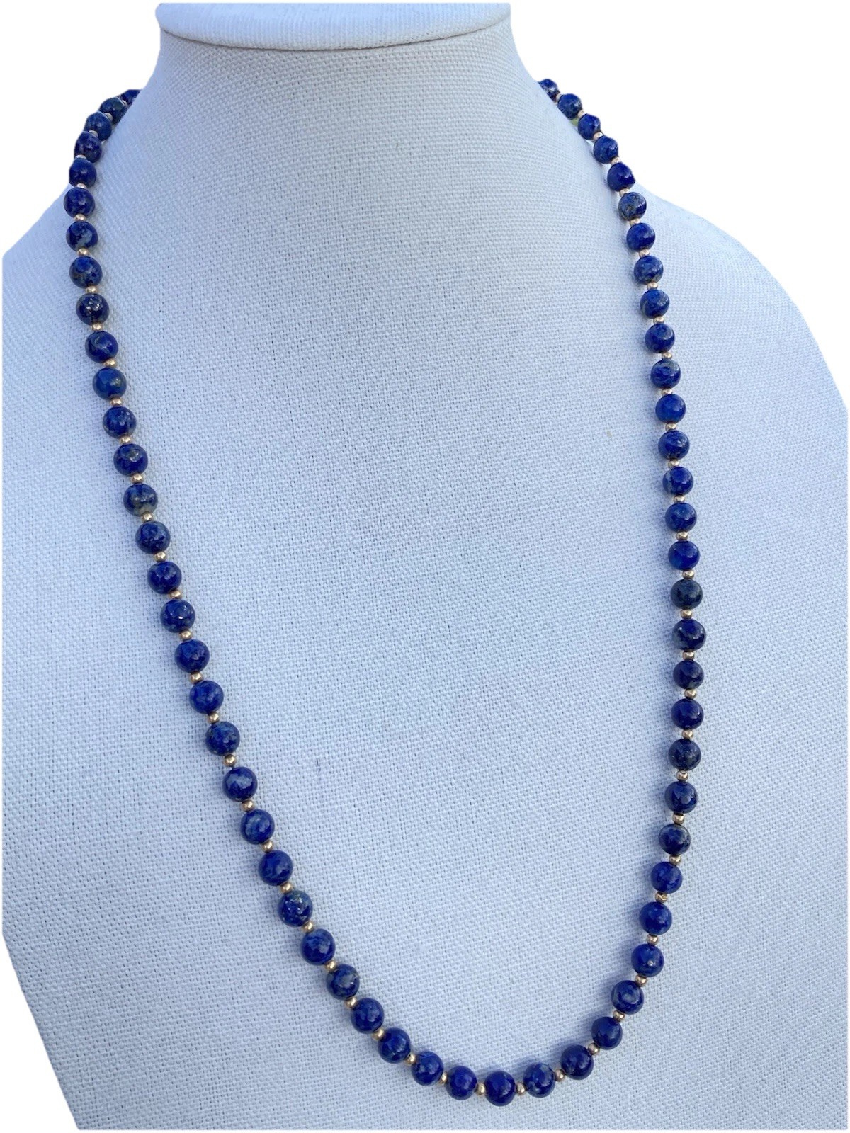 Estate Vintage 30” 7mm Blue Lapis Lazuli & 2mm 14K Gold Beaded Necklace, 57.3g
