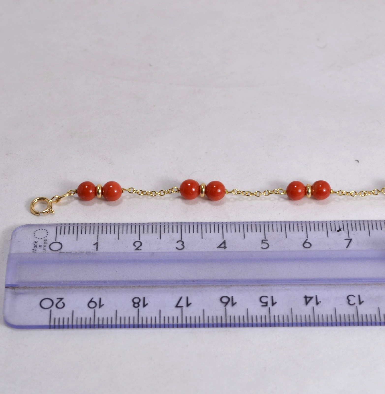 18kt YELLOW GOLD CORAL BRACELET 5mm RED FIRST CHOICE DOUBLE OGRP 077