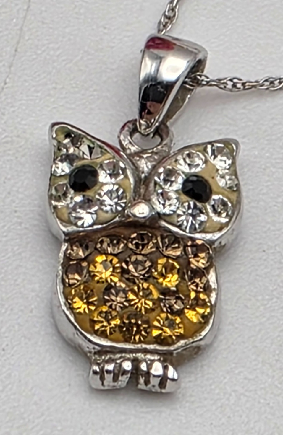 Sterling Silver Midas Turkey 925 Multicolor Crystal Owl Necklace 18″ Vintage