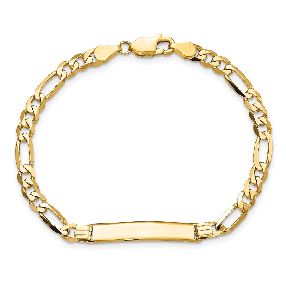 14k Yellow Gold Solid Chain/Solid Plate Flat Figaro Link 27.5×5.5mm Bracelet 7″