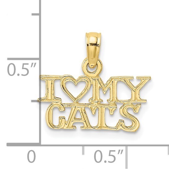 10K Solid Gold I Love My Cats Charm-14mm x 16mm Small 10K Gold Cat Pendant-C3520