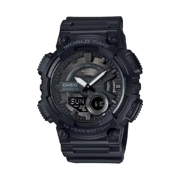Casio AEQ100W-1B Men’s Quartz Analog-Digital Black Resin Band New from Japan