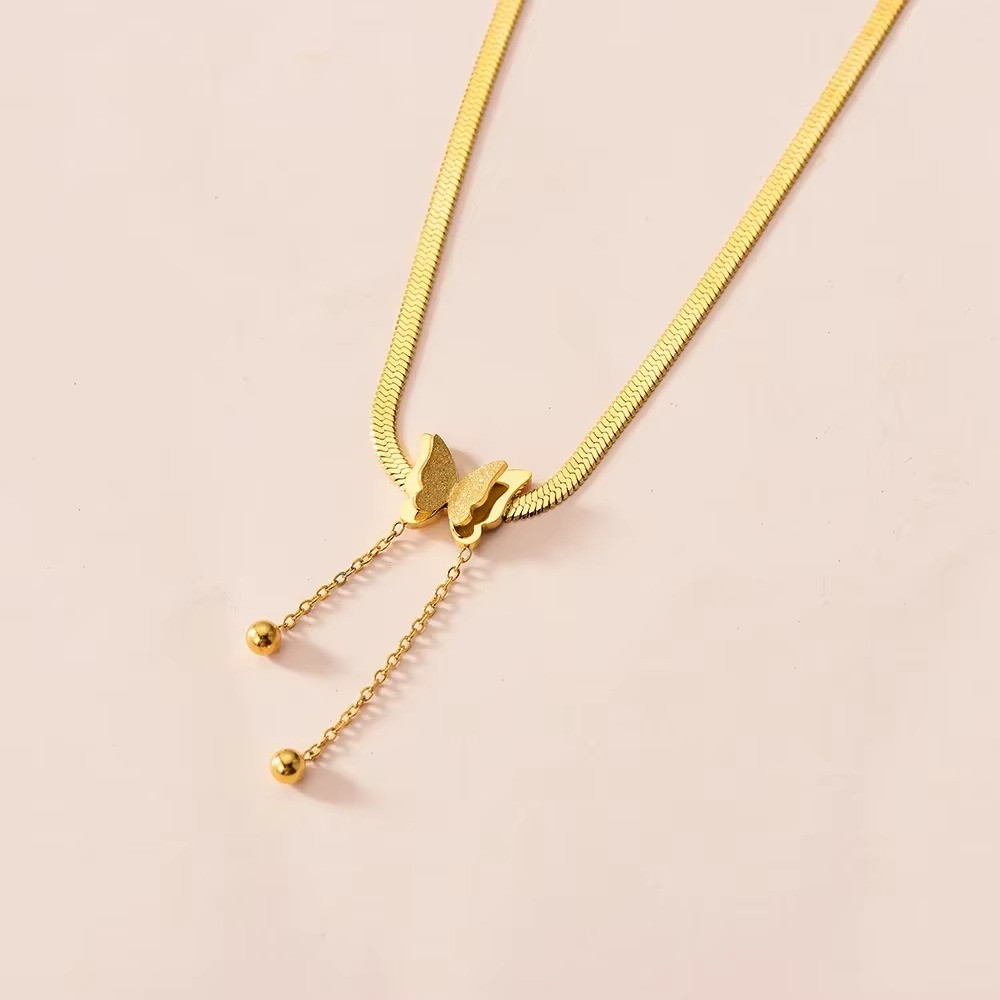Vintage Butterfly Necklace Gold Stainless Steel Choker for Women