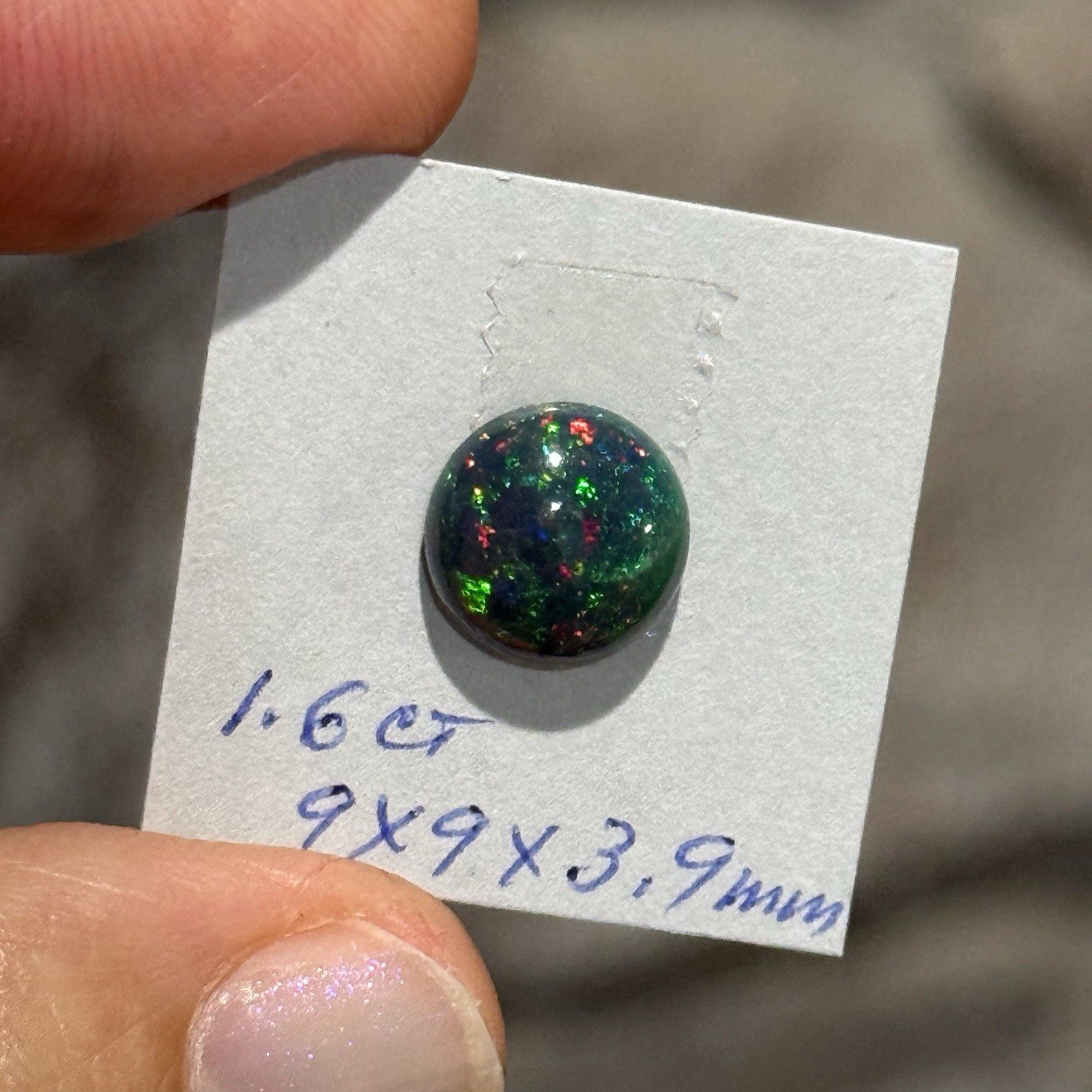 1.6ct 9x9x3.9mm Dark Green Stardust Smoked Ethiopian Welo Opal Cabochon Gem