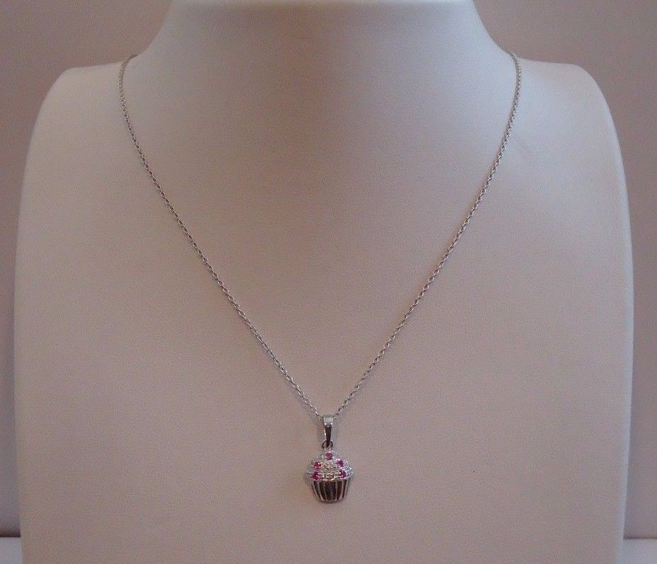 925 STERLING SILVER CUPCAKE PENDANT NECKLACE W/ ACCENTS / SIZE 17MM BY 9MM