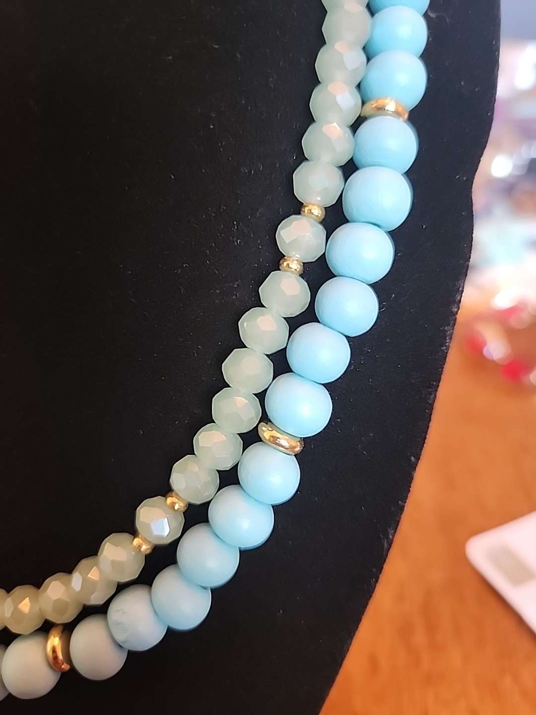 Ashley Cooper 2 Tier Layered Light Blue, Gold Accents Necklace Nwt 18inch W Ext