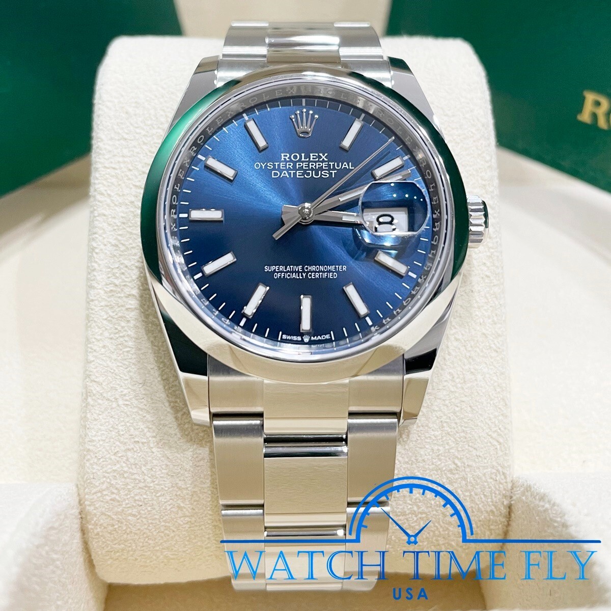Rolex Datejust 36mm 126200 Stainless Steel Smooth Bezel Blue Index Dial Oyster
