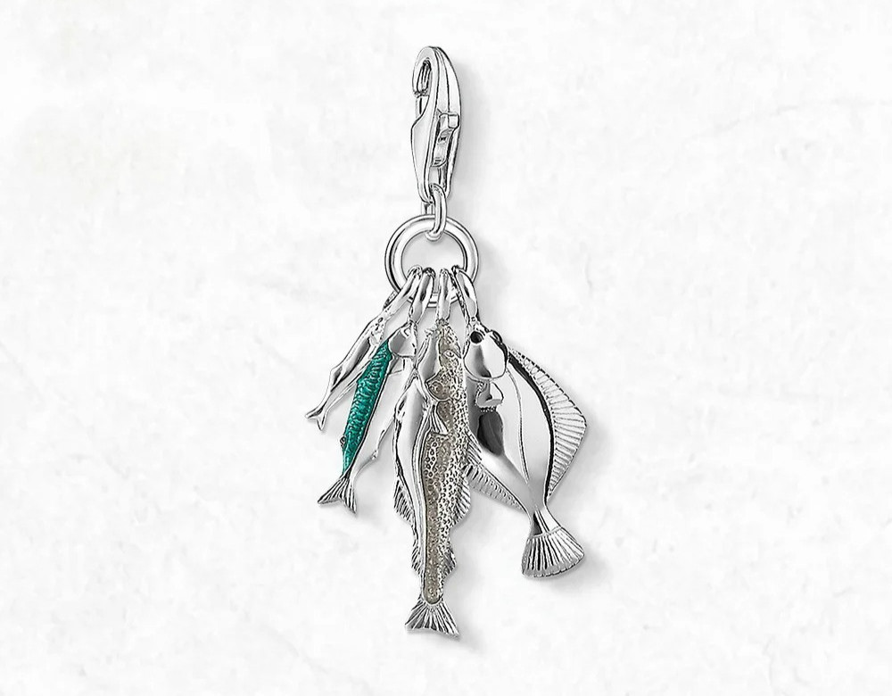 925 Sterling Silver Three Fish Pendant Charm Blue & White Cz Gift Lobster Lock
