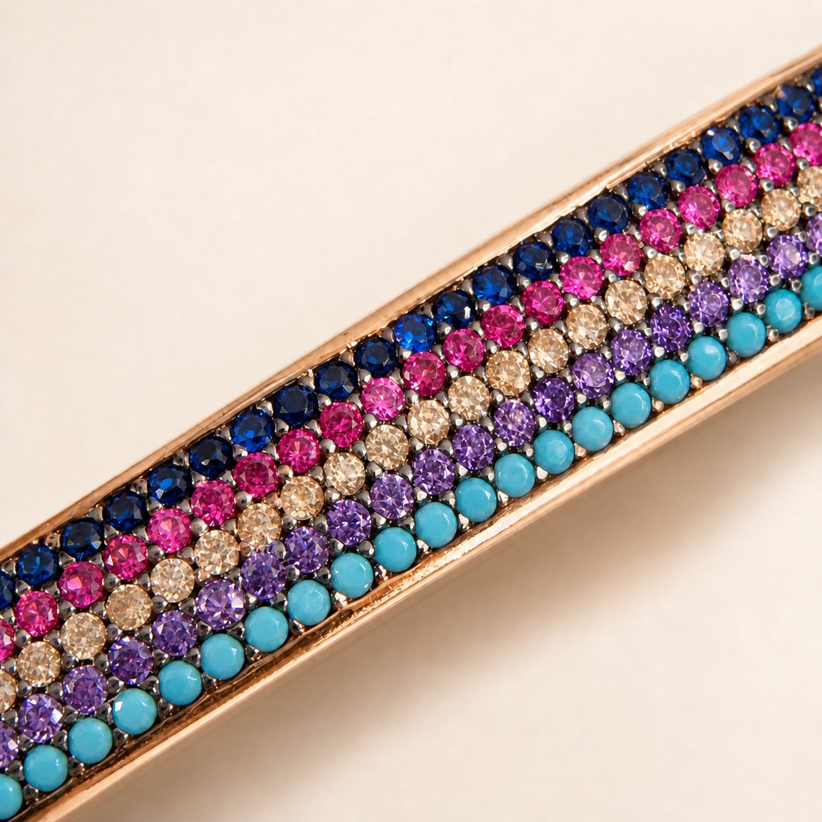 Bangle Rose Gold Plated Sterling Silver Multicolor Stone