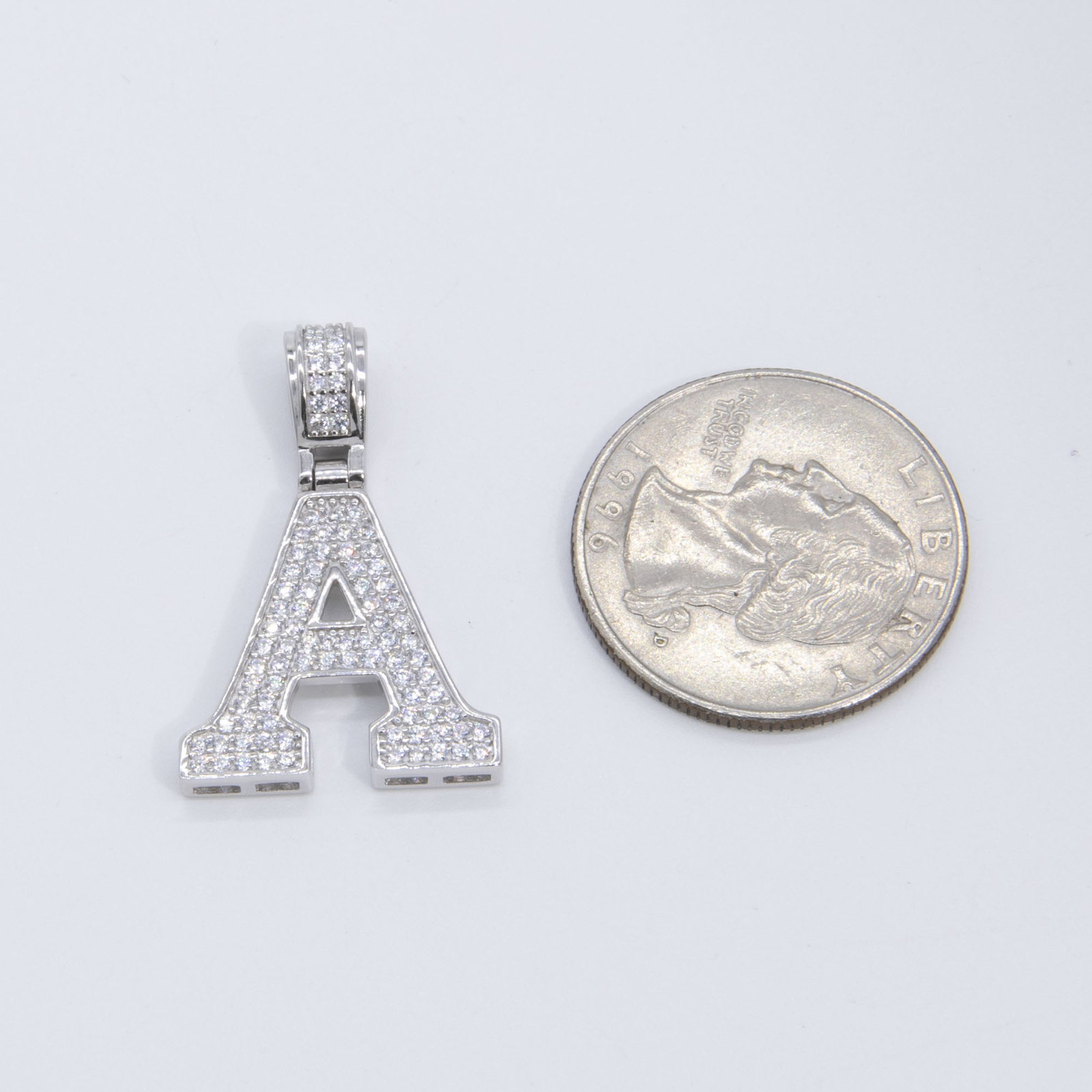 1 1/4″ CZ Block Letters Initial Pendant Yellow White Sterling Silver