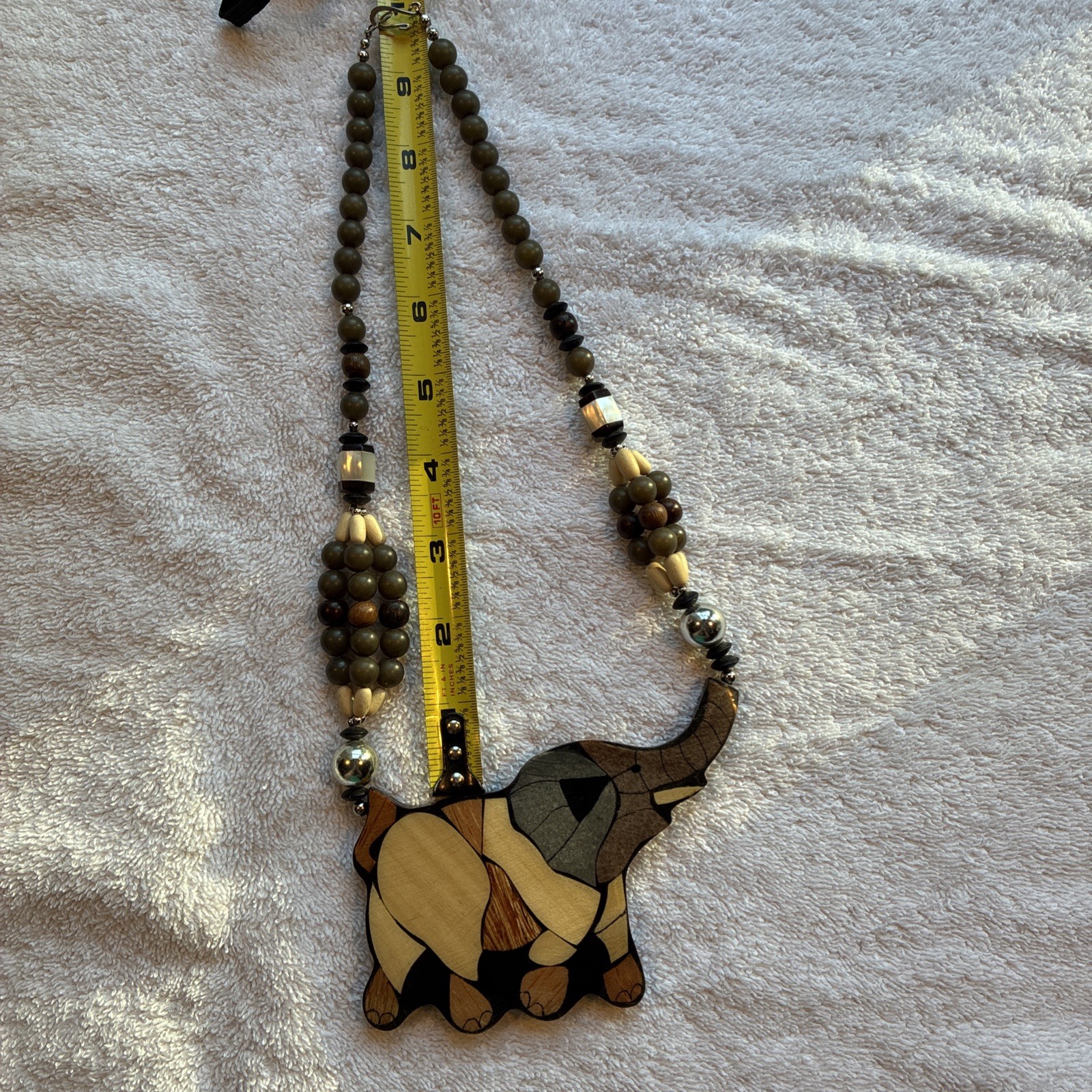 Vintage Lee Sands Wood Inlay Elephant Necklace and Earrings Made In Philippines