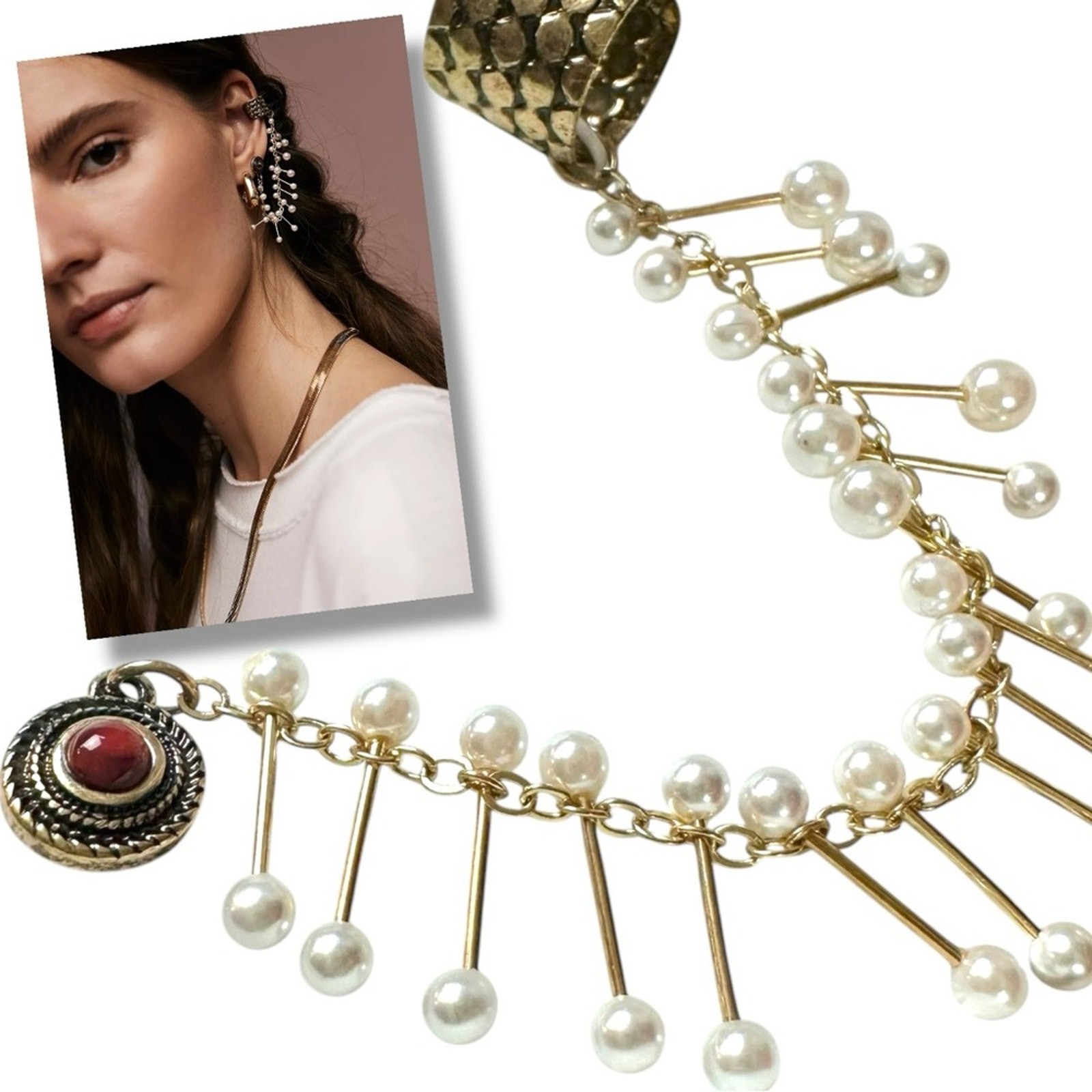 Free People Finders Keepers Ear Cuff in Gold Pearl NWT Dainty Bohemian Festival