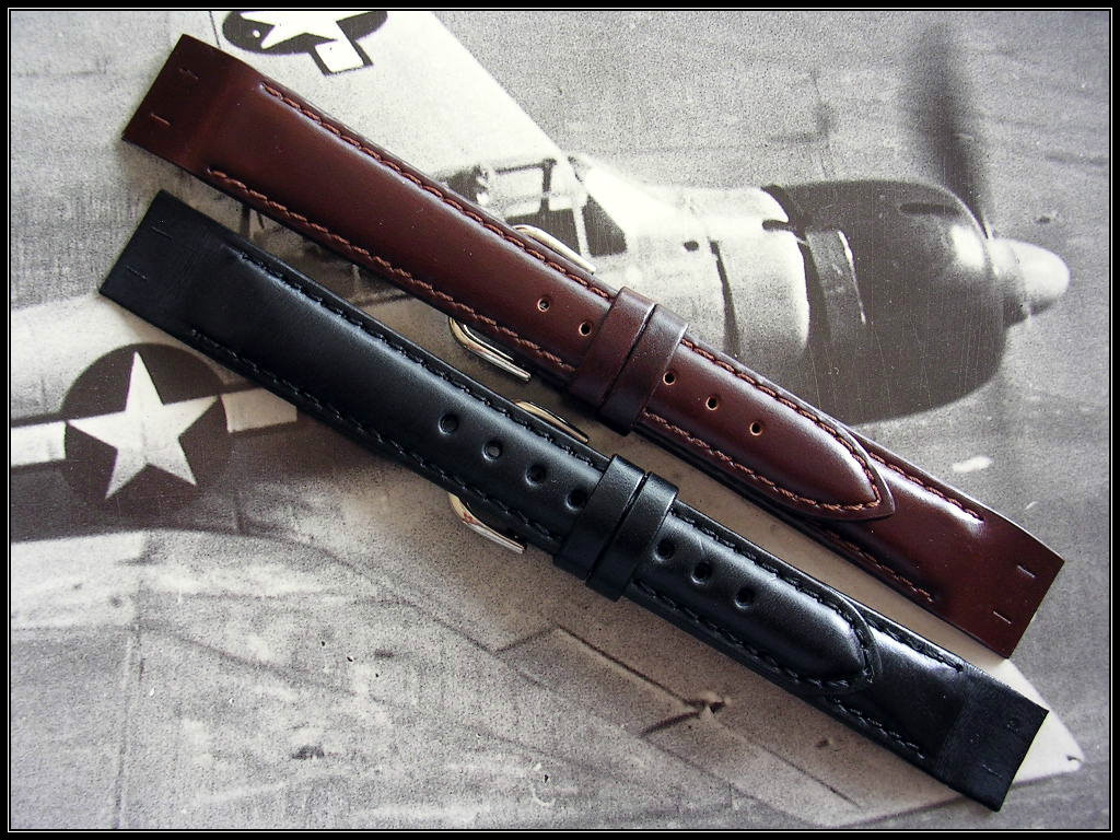 20mm Black Open End Aviator Pilot leather watchband IW SUISSE 8-10-12-14-16-18mm