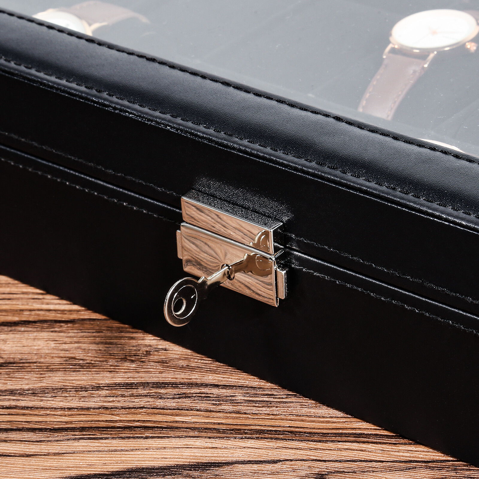 24 Slots PU Leather Watch Case Box Jewelry Organizer Display Case Lockable Gift