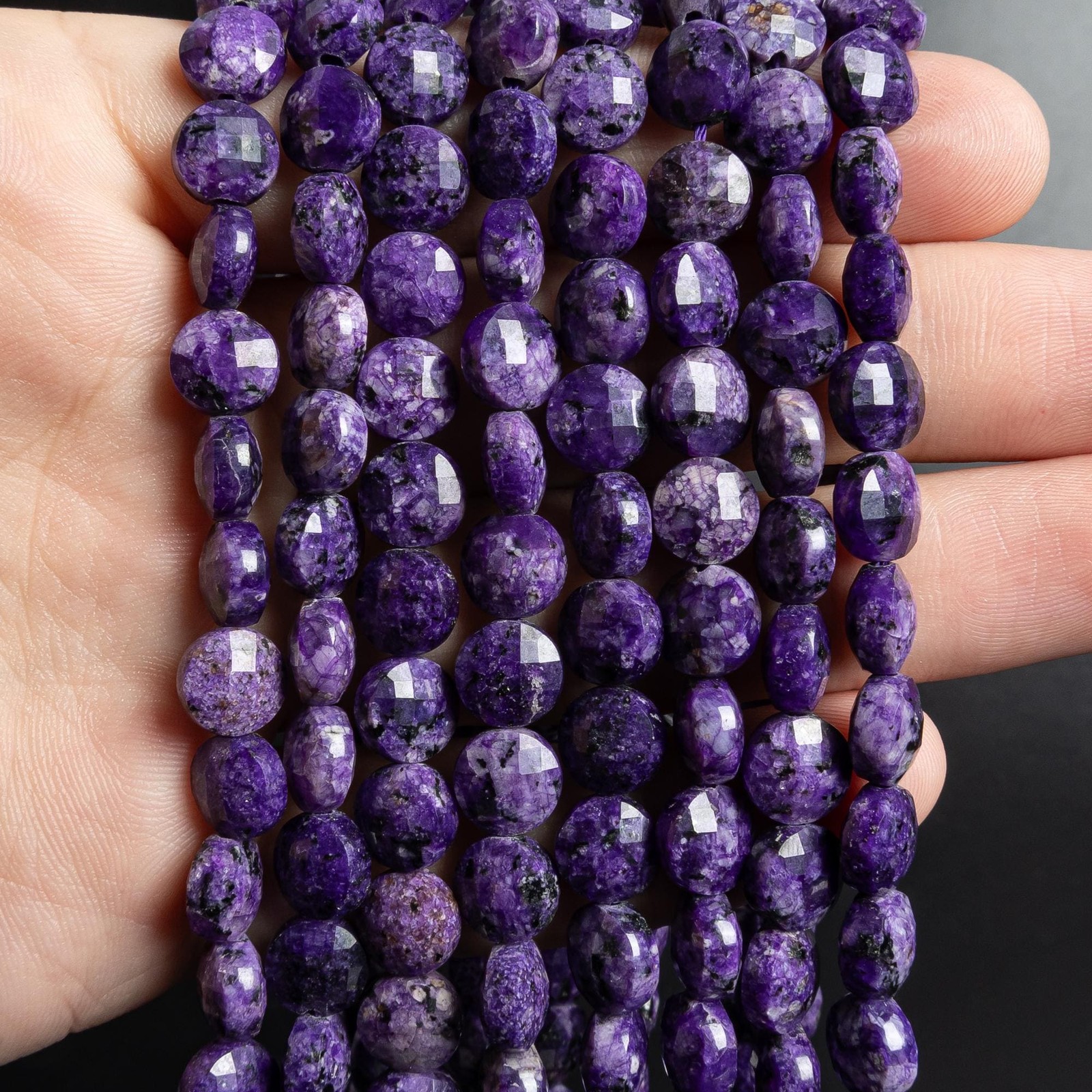 8MM Purple Charoite Faceted Coin Beads Grade AA Gemstone Loose Beads