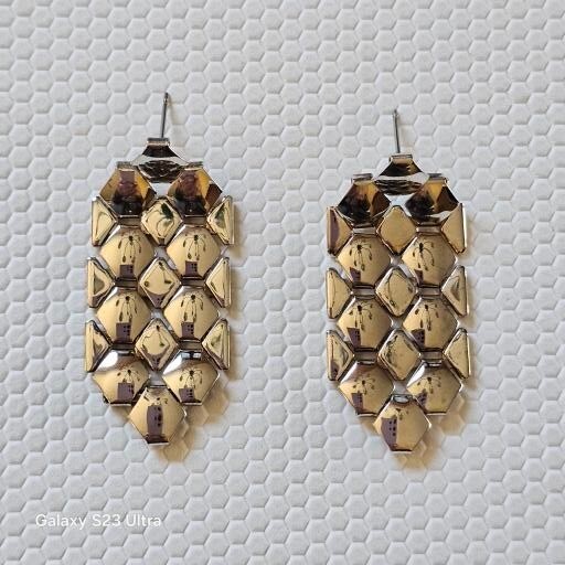 Vintage Honeycomb Flexible Necklace & Post Earrings Set Silver Plated 17″x3/4″