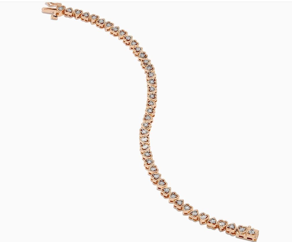 EFFY Hearts Tennis Bracelet – Rose Plated Sterling Silver & Diamonds –Never Worn