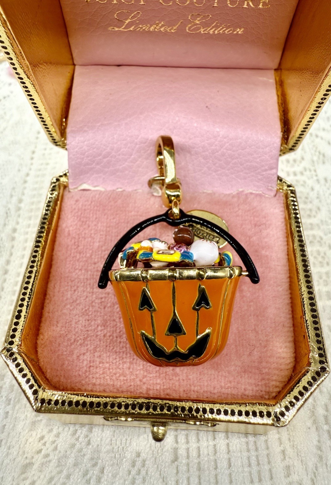 HALLOWEEN PUMPKIN CANDY BUCKET CHARM Pendant Gemstone Jack O Lantern Y2K Jewelry