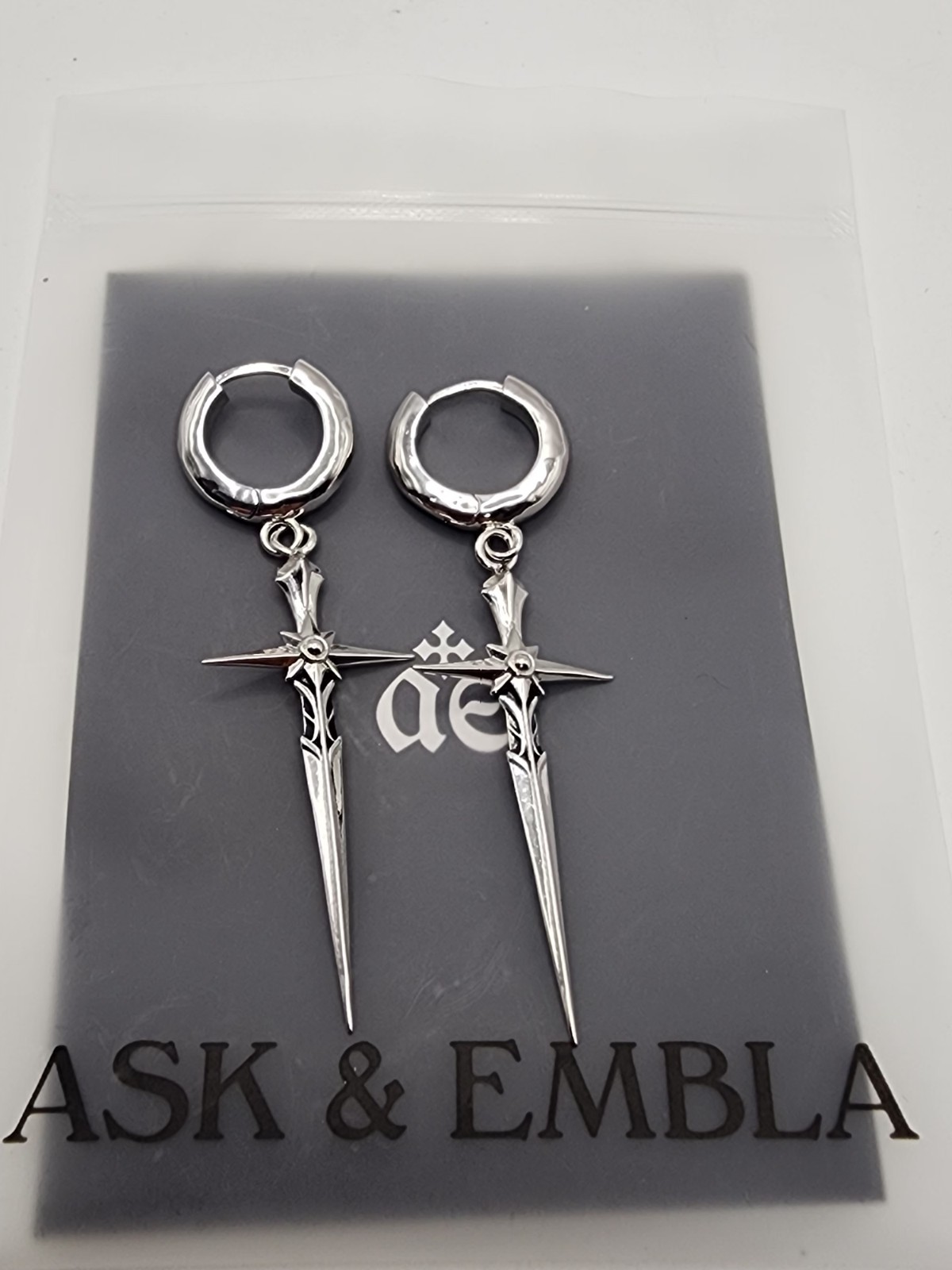 NEW Ask & Embla Ecledia Dagger Hoop Earrings Stainless Steel Goth Sword