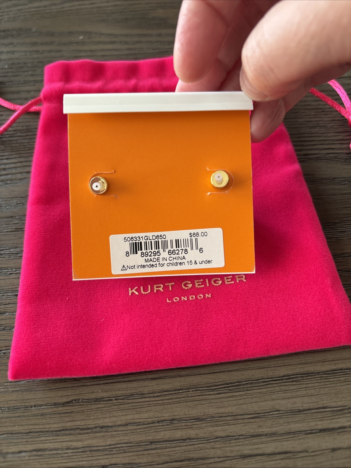 Kurt Geiger Eagle Head Pierced Drop Earrings Pink Resin Cabochons NWT MSRP $68