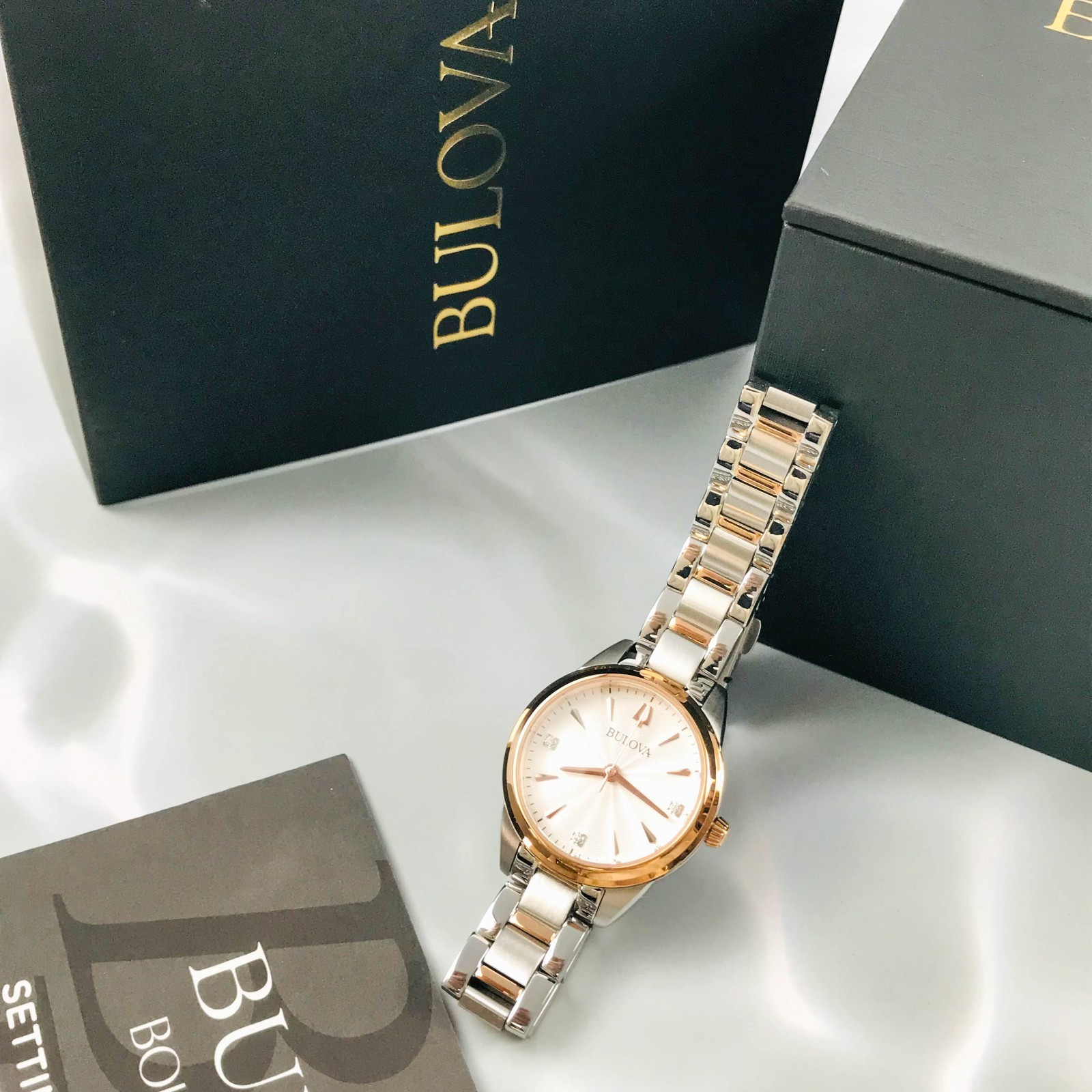 Bulova Sutton 98P200 Ladies White Dial Diamonds Quartz Gold/Steel Watch 28mm