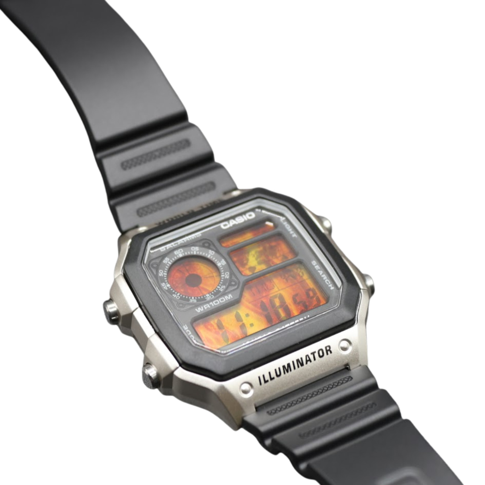 CASIO AE-1200WHD Royale World Time Watch Mod Flames Display