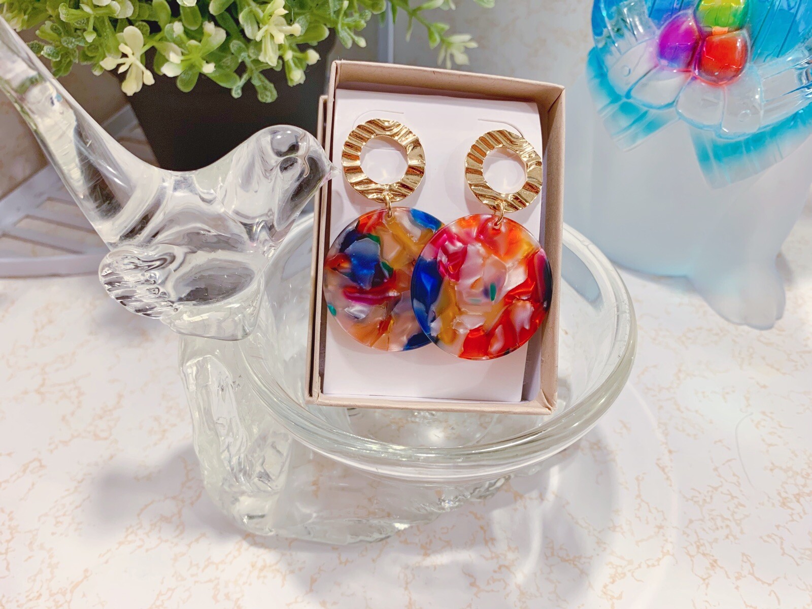 Handmade Multi Choose Shell Resin Earrings With Gold Plated Post