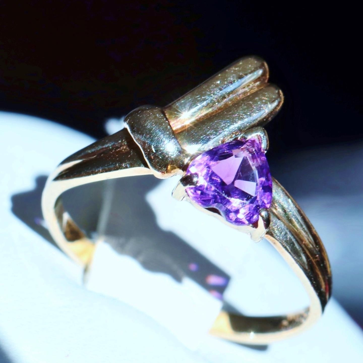 14k yellow gold ring 0.40ct amethyst heart solitaire size 5 vintage 1.95g N2695S