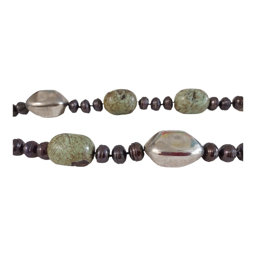 Chunky Jasper Stone Statement Necklace Organic Stones Beads Southwestern Silver