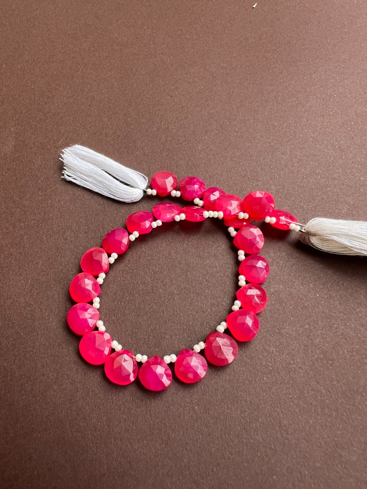 Hot Pink Chalcedony Faceted Pear Briolette Beads 1Strand 8-9mm Teardrop Gemstone