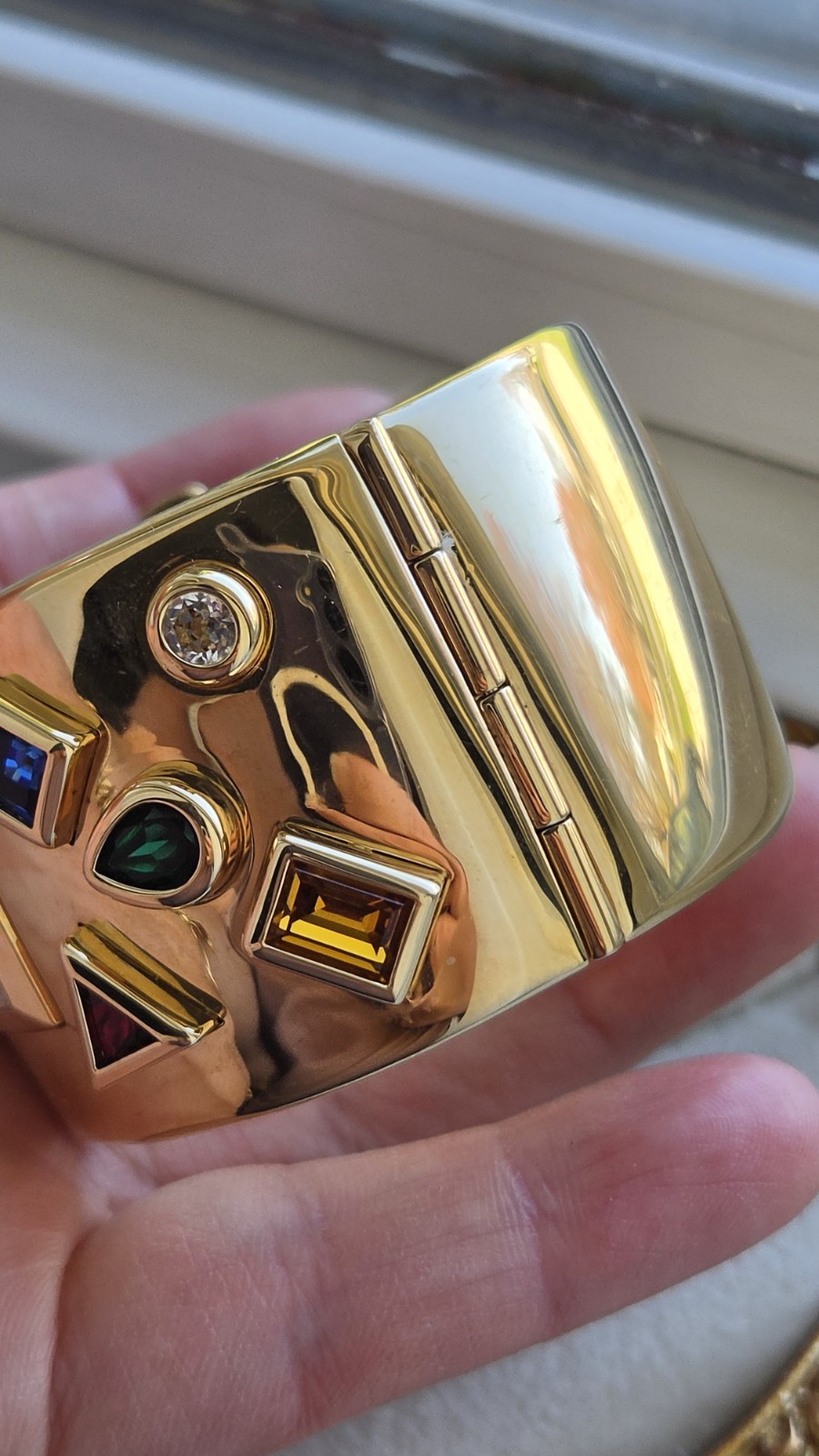 Vintage Franklin Mint Bob Mackie 24k GP Bezel Stone Cuff Watch Estate