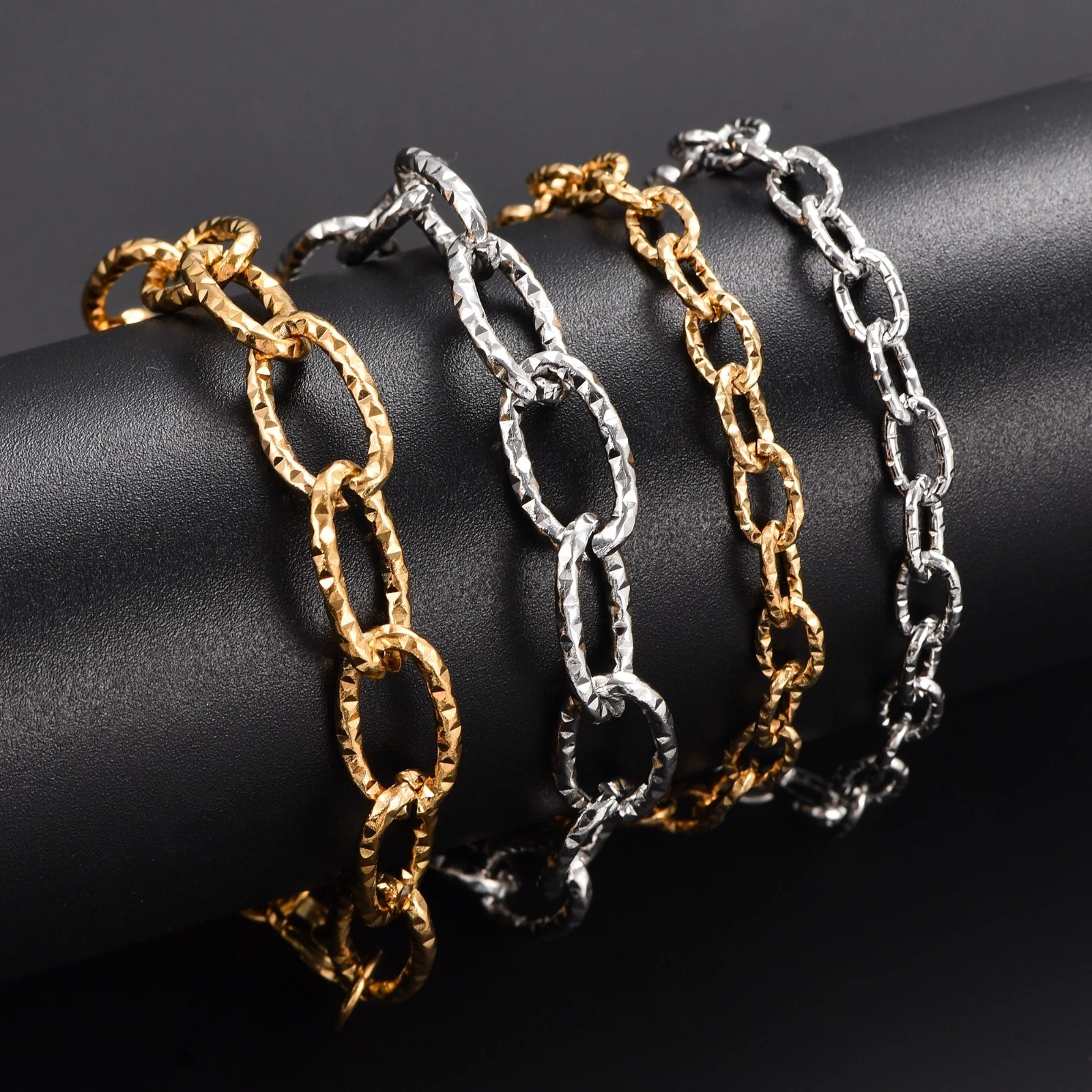 Dainty Glitter Oval Link Chain Bracelet Anklet Stainless Steel Jewelry