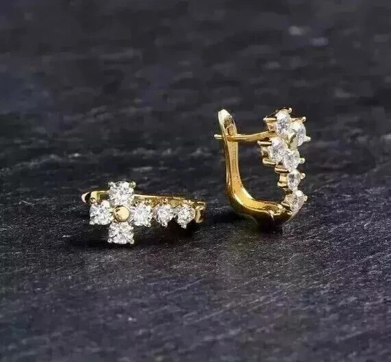 Real Moissanite 2.00Ct Round Cut Women’s Hoop Earrings 14K Yellow Gold Plated