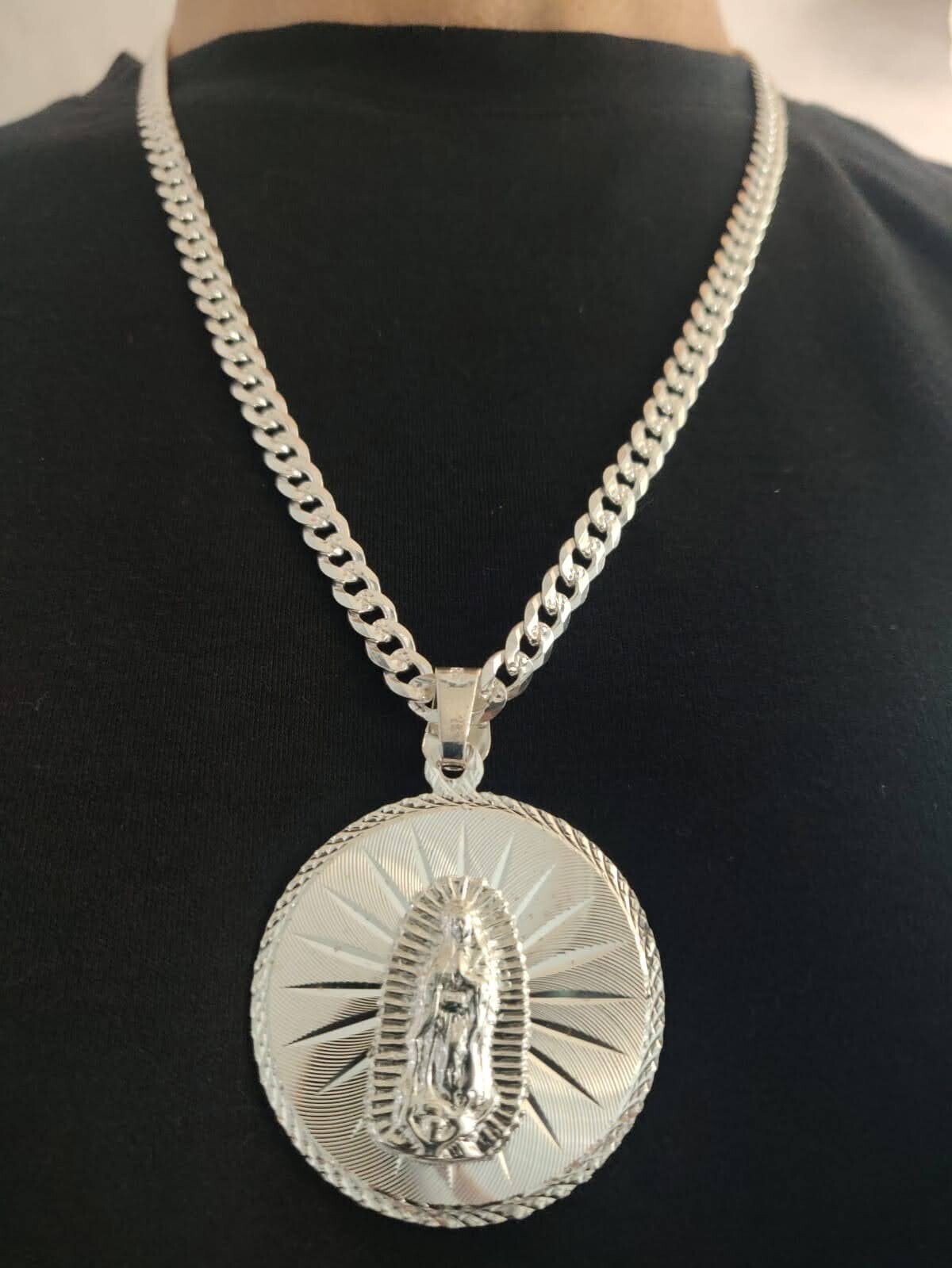 cadena y virgen XL de guadalupe plata 925 plata 100% mexican